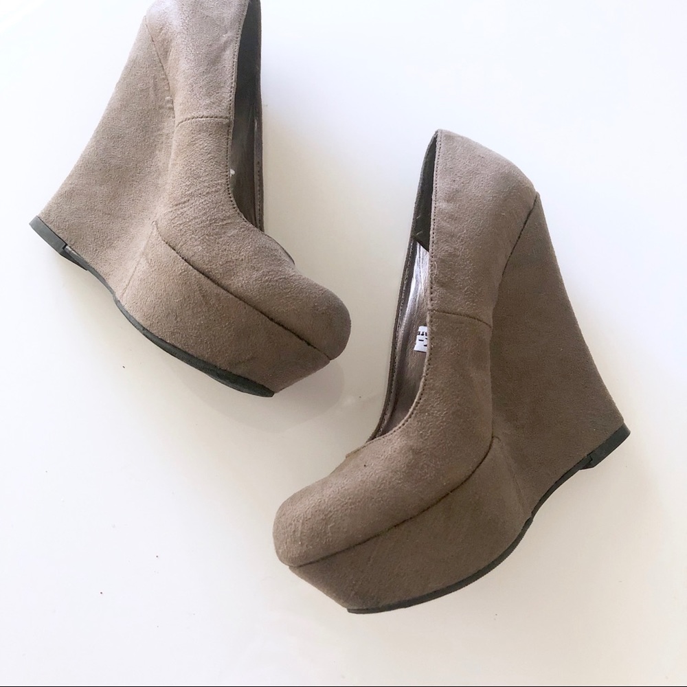 Gray Suede Platform Wedge